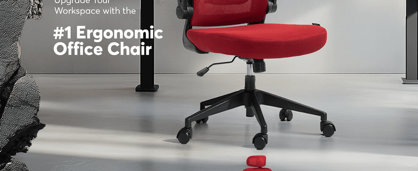Oline ErgoAir Ergonomic Office Chair – Adjustable Lumbar Support, Flip-Up Armrests, Mesh Computer Desk Chair, Swivel Rolling Executive Gaming Chair for Home & Office (Red)