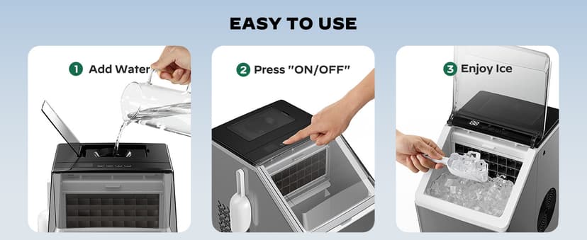 Silonn Ice Makers Countertop, 44lbs Per Day, 2 Ways to Add Water, Auto Self-Cleaning, Stainless Steel Ice Machine for Home Office Bar Party