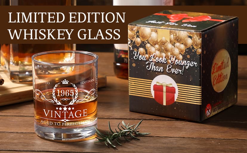 AOZITA 60th Birthday Gifts for Men - 60th Birthday Decorations for Men, Party Supplies - 60th Anniversary, Bday Gifts Ideas for Him, Dad, Husband, Friends - 11oz Whiskey Glass