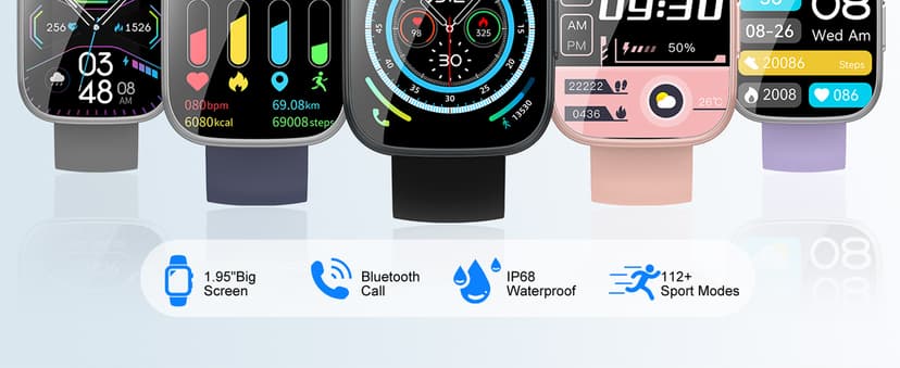 Puqo Puqo Smart Watches for Men Women, 1.95" HD Touchscreen Fitness Tracker with Bluetooth Calls, IP68 Waterproof, 120+ Sport Modes, 7-Day Battery, 24/7 Heart Rate & Sleep Monitor for Android iOS (Blue)