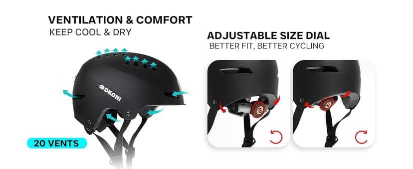 DKONI Bike Helmet with LED Lights Bicycle Helmets Commuter Cycling Helmet USB Rechargeable Front & Back LED Light Helmet for Adult Men Women