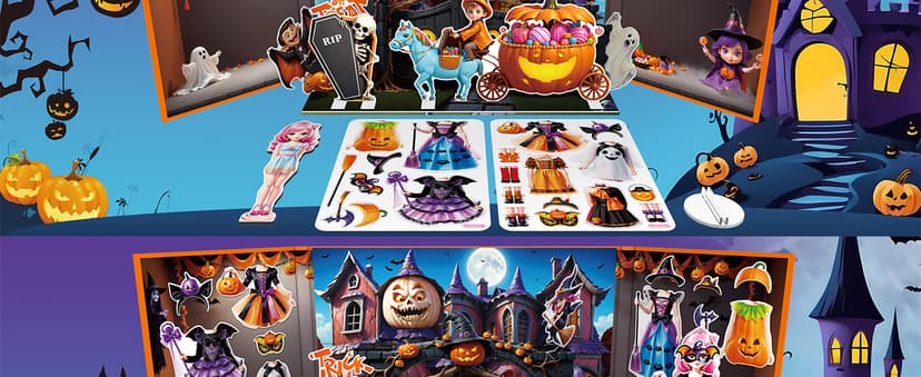 Halloween Magnetic Dress Up Dolls for Kids, Spooky Witch & Pumpkin Fairy Costume Dress Up Set with 3D Haunted House Scene, Travel Activity Toy Gift for Toddler Girls & Boys Ages 3 4 5 6 7