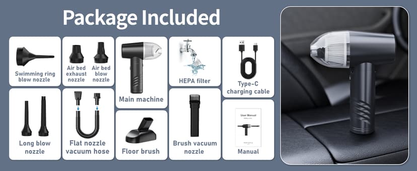 Compressed Air Duster Electric Computer Vacuum Cleaner for Keyboard Duster Cleaning Dust Vacuum Cordless Canned Air 11000PA Mini Car Vacuum PC Air Blower for Office Home (Dustbin-Gray)