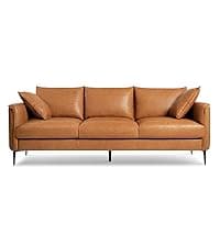 Valencia Varese 90" Full Leather Couch Cognac Tan Brown- Italian Nappa Leather Modern Cloud Couch for Living Room/Apartment Furniture
