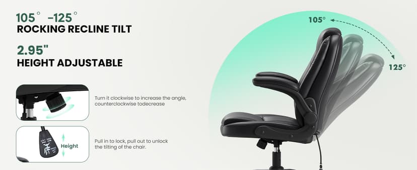 MALOL Leather Office Chair, Computer Desk Chair with Adjustable Lumbar Support, Thick Cushion, Flip-Up Arms and Ergonomic Back, Comfy Executive Office Chair for Home Office Gaming,Black