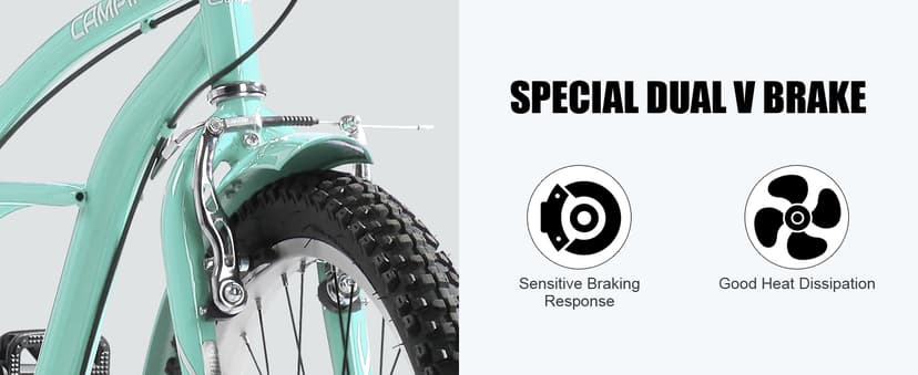 Women Bike, 26 Inch Beach Cruiser Bike, 7 Speed Commuter Bicycle with Ergonomic Upright Frame, Full Front & Rear Fenders (Green/Black/Red)