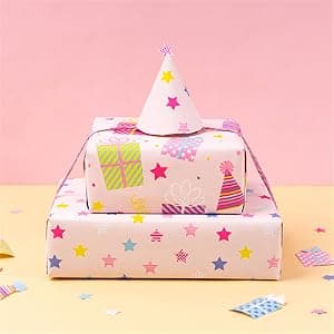 WRAPAHOLIC Reversible Birthday Wrapping Paper - Mini Roll - 17 Inch X 33 Feet - Colorful Balloon with Confetti Design for Birthday, Holiday, Party, Baby Shower B0BJ6V38SZ