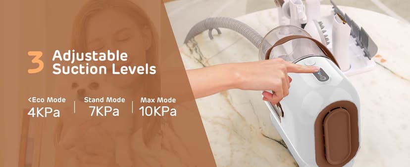 Dog Grooming Vacuum Kit - 3L Vacuum with 7 Tools, Low Noise Electric Clipper and Brush for Pet Shedding at Home, White