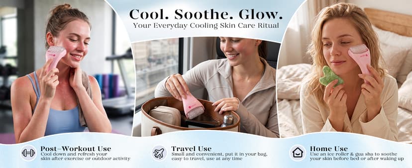 BAIMEI IcyMe Ice Roller for Face and Gua Sha Facial Tool Set, Ice Face Roller Reduces Puffiness Relieves Migraines Skin Care Tools, Self Care Gift for Women - Pink