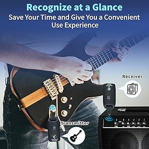INGPARTNER 2.4GHz Wireless Guitar System Rechargeable Audio Wireless Transmitter Receiver for Guitar Bass Electric Instruments,Over 30m/100 Feet Transmission,270°Rotatable,4hours Woring Time(A9 Black)