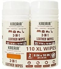 Kreair 3in1 Leather Wipes 75 XL Count, Clean, Condition & Restore Shine, Extra-Large 8"x10" Wipes for Car Seats, Shoes, Furniture & Bags, Thick, Durable & Non-Linting, Safe for All Leather Types