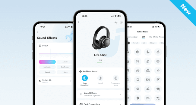 Soundcore Anker Life Q20 Hybrid Active Noise Cancelling Headphones, Wireless Over Ear Bluetooth Headphones, 60H Playtime, Hi-Res Audio, Deep Bass, Foam Ear Cups, Travel, Office, USB-C Charging