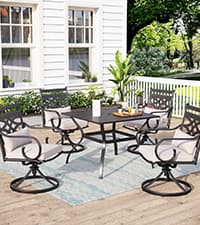 MFSTUDIO Outdoor Dining Set for 4, Patio Table and Chairs Set with Umbrella Hole, Metal Patio Furniture Set for Patio, Deck, Yard, Porch