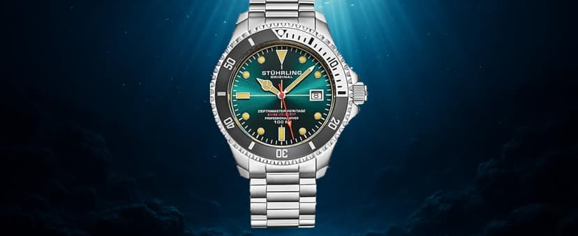 Stuhrling Original Men's Dive Watch, Swiss Movement, Stainless Steel, Blue Dial, Stainless Steel Bracelet, 100M Water Resistant