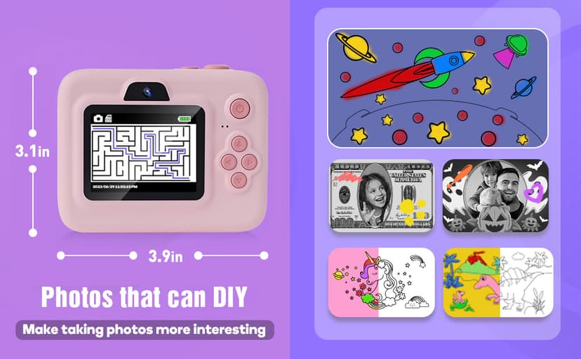 Kids Camera Instant Print,1080P Kids Instant Cameras That Print Photos,Christmas Birthday Gifts for Girls Age 3-12,Portable Toy for 3 4 5 6 7 8 9 10 Year Old Girls Boys Pink