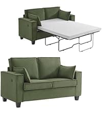 Brelice 80'' Leather Couch, Futon Sofa Bed, Faux Leather Couch with Adjustable Backrest, 2 Cup Holders & Side Pockets, Mid Century Modern Sofa for Living Room, Bedroom, Brown