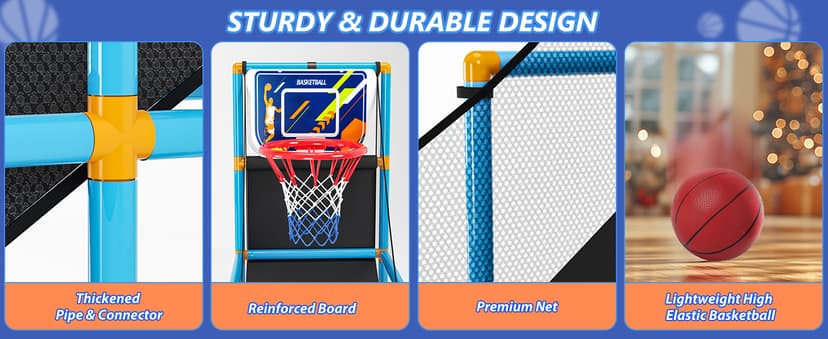 Arcade Basketball Game Set Boy Toys: Indoor Basketball Hoop with 4 Balls Outdoor Sports Toy for Kids 3-12 Years Old Adjustable Height with Air Pump Kid Party Games Birthday Gifts for Boys Girls Teens