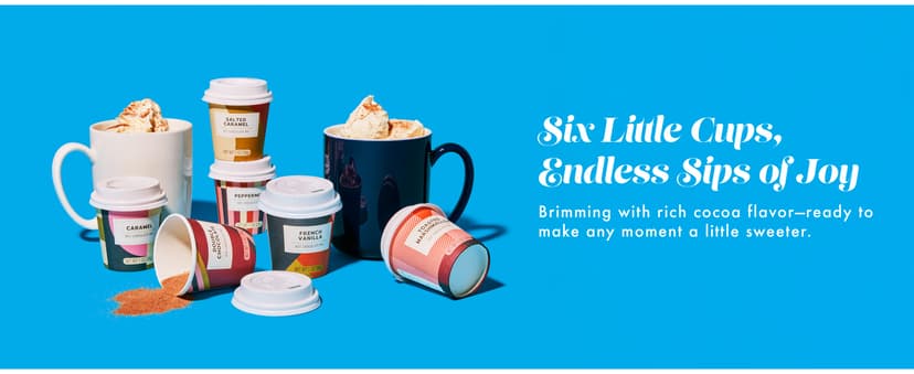 Bombombs Hot Chocolate Mix Gift Set in Mini Cup Packaging, Flavors Include Double Chocolate, French Vanilla, Peppermint, Salted Caramel and More, Set of 6