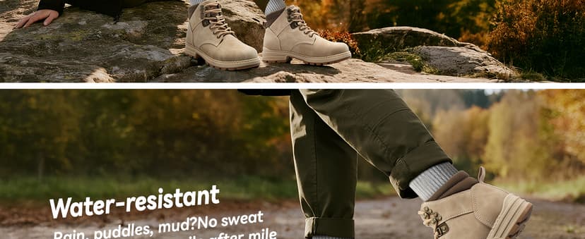 ANJOUFEMME Womens Comfy Outdoor Hiking Boots-Low heels Combat Ankle Boots for Women Non Slip Lace up Winter Shoes for Backpacking Trekking Walking