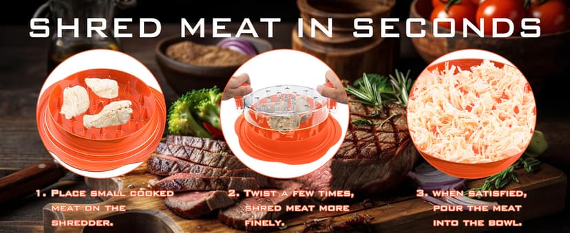 Chicken Shredder Large Chicken Breast Shredder Tool Twist with Brush&Fork, Visible Meat Shredder Machine, Anti-Slip Strip, Ergonomic Handle, BPA Free, Suitable for Pork Beef Chicken(Orange)