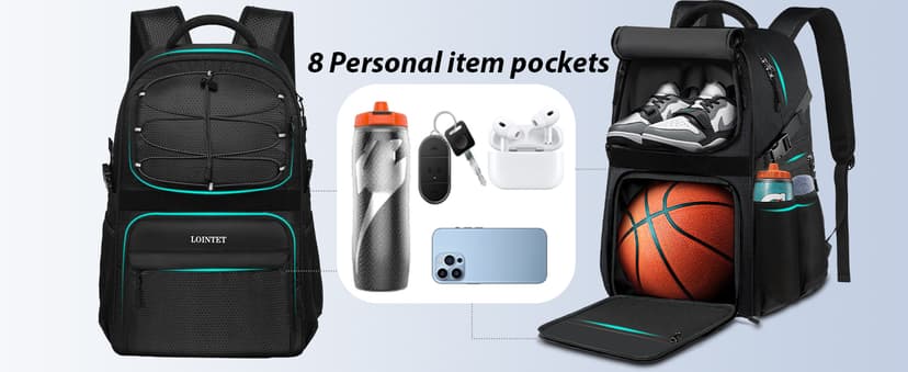 LOINTET Basketball Bag Backpack with Ball Holder Shoes Compartment, Large Basketball Accessories Sports Bag