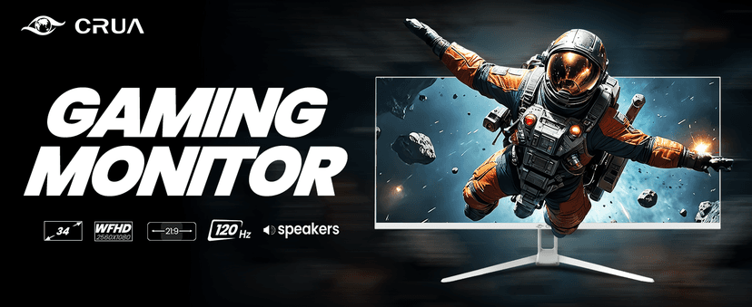 CRUA 34'' Ultrawide Gaming Monitor 120HZ, 21:9 WFHD 2560X1080 IPS Panel Computer Monitors with Built-in Speakers, Support AMD FreeSync, 120% sRGB, DP1.4 & HDMI1.4, Wall Mountable Installs-White