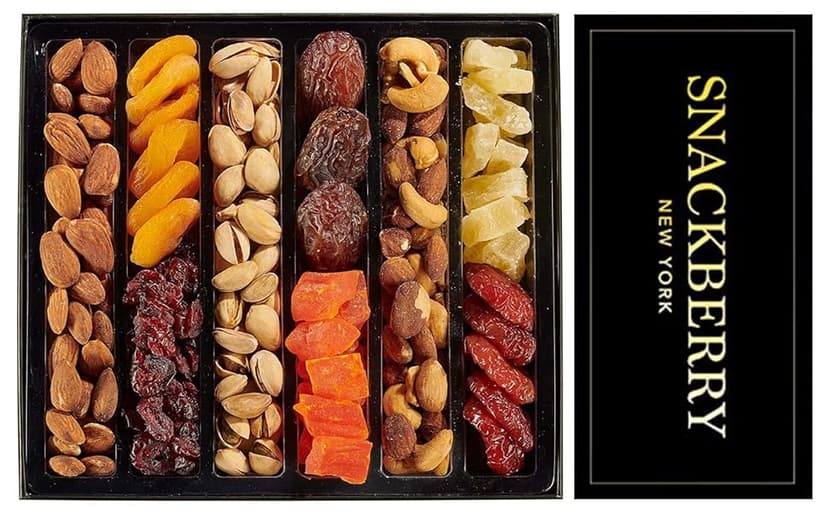 Dried Fruit & Nuts Gift Basket Arrangement Platter, Gourmet Food Snack Box, Gift Basket, Birthday Care Package, Healthy Kosher - Her Him - 12 Snackberry Assortment (Single)