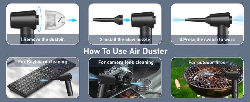 Compressed Air Duster Electric Computer Vacuum Cleaner for Keyboard Duster Cleaning Dust Vacuum Cordless Canned Air 11000PA Mini Car Vacuum PC Air Blower for Office Home (Dustbin-Gray)