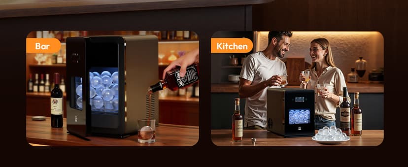 2" Ice Ball Maker - 4 Ice Spheres in 35min, 144pcs/Day, Sphere Ice Maker with Automatic Water Fill, LED Quiet Panel, Self-Cleaning Clear Ice Maker for Cocktails Whiskey Bourborn, Bar, Home