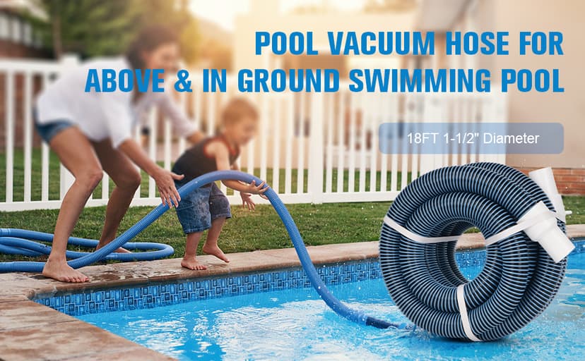 Pool Vacuum Hose With Swivel Cuff 1-1/2" Diameter 18FT Flexible Heavy Duty Pool Vacuum Cleaning Hose Perfect for Above&In Ground Swimming Pool