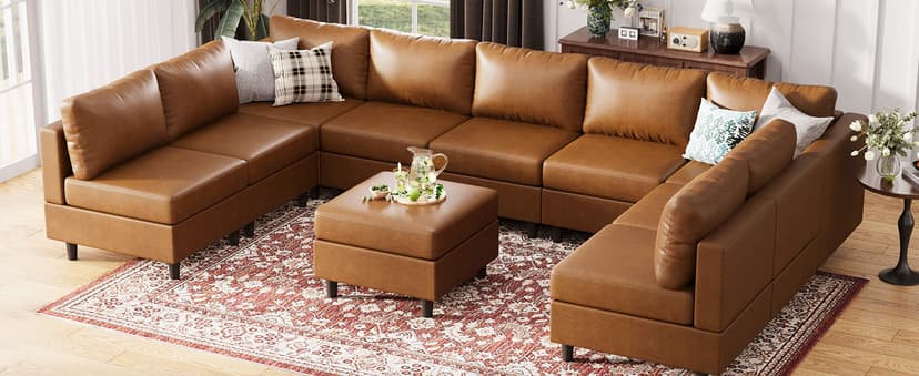 ABCASA Faux Leather Accent Chair with Ottoman,Upholstered Armchair with Storage,Extra-Deep-Seated Modular Single Sofa,Reading Chair with Footrest for Living Room Lounge Chair Brown