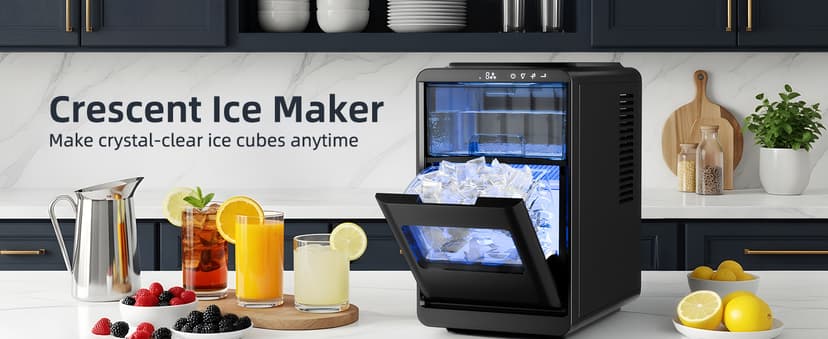 Antarctic Star Crescent Ice Maker, Slow-Melting Countertop Ice Maker, 27 Lbs/24H, 16Pcs in 15Mins, Self-Cleaning,24-Hour Timer, for Home/Kitchen/Office/Party