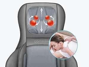 COMFIER Massager Chair with Heat, Shiatsu Neck Back Massager Portable with Compression & Rolling,Massage Chair Pad for Neck & Back for Muscle Tension Relief, Father Day Gift