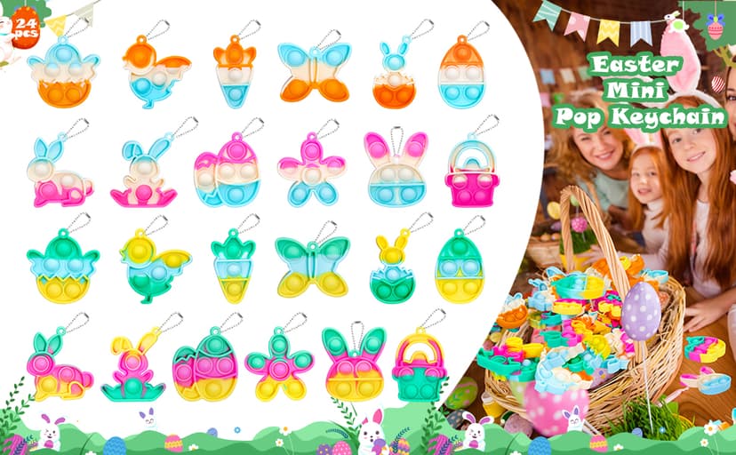 Easter Egg Fillers Basket Stuffers Mini Pop Keychain It Goodie Bag Stuffers Fidgets for Classroom Prizes Kids Party Supplies Easter Pop Fidget Toys Bulk Its Easter Party Favors for Kids 24 Pack Gifts B0DPLXDGMR