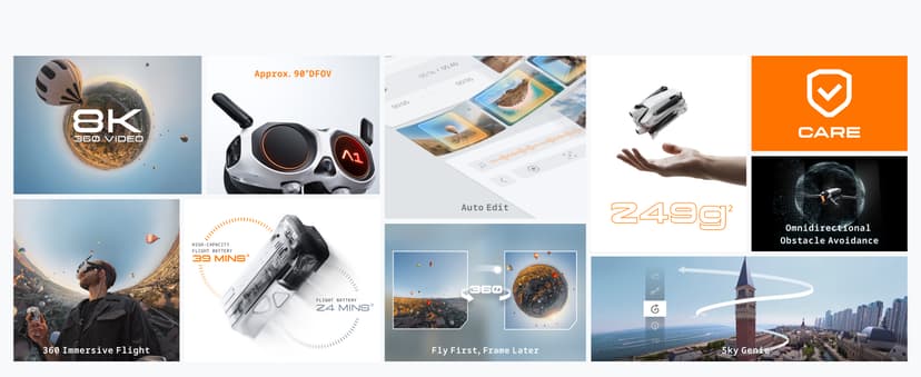 Antigravity A1-360 Drone with Camera 8K, Immersive goggles, Point-to-Fly Motion Control for Adults & Beginners, Obstacle Avoidance, 249g & Foldable, Deep Track, Auto Return, Auto Edit
