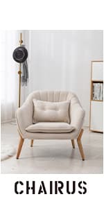 chairus Mid-Century Modern White Linen Accent Chair with Ottoman, Comfy Upholstered Lounge Armchair with Removable Cushions & Solid Wood Frame, Fabric Reading Chair for Living Room Bedroom Office
