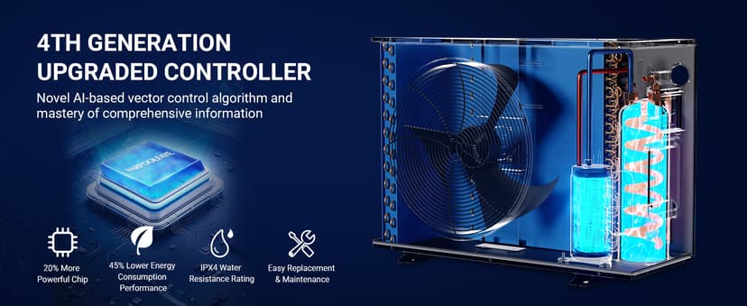 58000 BTU Inverter Swimming Pool Heat Pump, 17000 Gallon Electric Pool Heater Above and Inground Pool,WiFi App Control, Pool Heater 220V/60Hz