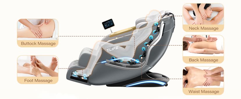 TLIFE Massage Chair Full Body, 160°Zero Gravity Recliner with Body Scan, 50" SL-Track Shiatsu Massage Chair, Fixed Point Massage, Foot Rollers, 12 Auto Modes, Deep Yoga Stretch, Heating, Grey