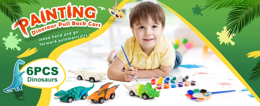 faentwc Dinosaur Painting Toys for Kids 5-7: 2 in 1 Dino Arts Painting Kits and Pull Back Cars Toy for Boys 4 5 6 7 8 9 10 Year Old Art & Craft Set for Girl DIY Easter Birthday Gifts for Kid Age 3-12