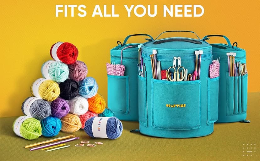 CRAFTISS Knitting Bag Yarn Storage - Christmas Gift - Durable Canvas Yarn Holder for Crochet Accessories - Organizer Crochet Bag with Knitting Accessories Case (Turquoise)