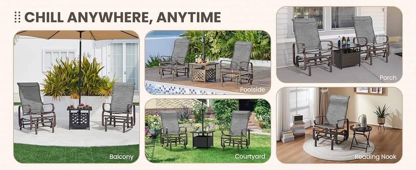 Yaheetech Outdoor Patio Glider, Rocking Lounge Chair with Sling Fabric and Steel Construction for Porch Patio Balcony Set of 2