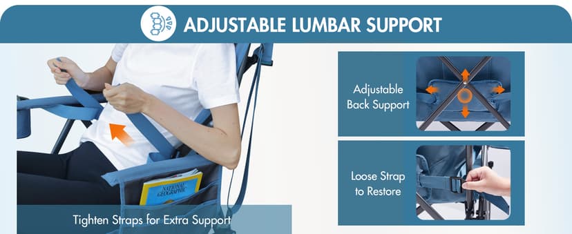 Portal Camping Chair with Lumbar Support for Adults Folding Portable High Back Oversized, 400LBS