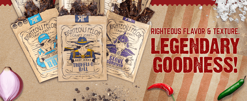 Righteous Felon Beef Jerky Variety Pack | Gluten Free Beef Jerky Snack Packs for Adults | High Protein, Keto-Friendly, Low Sugar | Made with Premium Meats | Gifts for Men | Sampler 8 Pack
