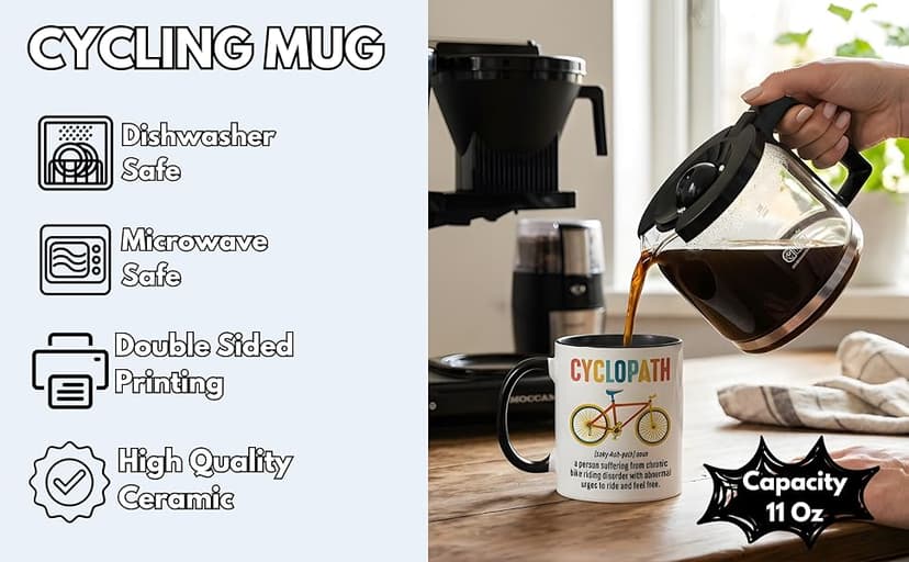 Gift for Cyclist, Cyclopath Definitions Funny Cycling Mug 11oz, Fathers Mothers Day Birthday Christmas Cool Gifts for Cyclists Biker Pedaller Bicycle Lover Triathlete, Bicycle Coffee Cup B0GSG7JZ78
