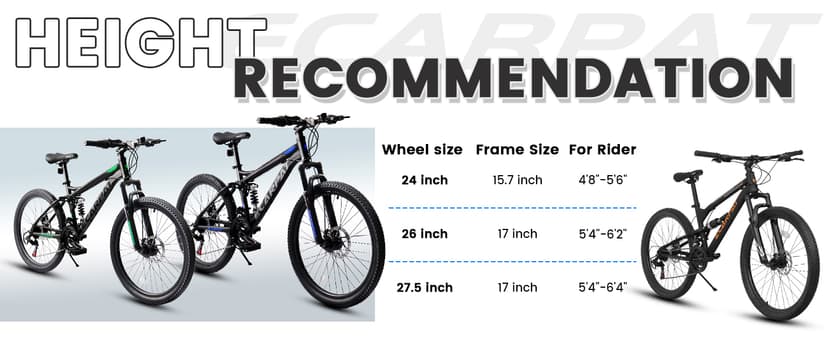 Mountain Bike 24 26 27.5 Inch, Dual Full Suspension Mens Womens Bike, 21 Speeds Dual Disc Brake Carbon Steel Bike, Boys Mens Mountain Bike for School Work Summer Camping, Birthday Gift Choice