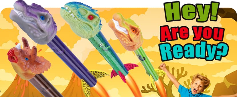 Dinosaur Toy Rocket Launcher for Kids - Launch Up to 100 Ft, 4 Rockets, Outdoor Outside Toys for Kids, Dinosaur Toys, Birthday Gifts for 3 4 5 6 7 8-12 Year Old Boys Girls