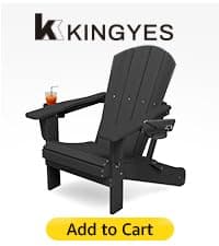KINGYES Folding Adirondack Chair Set of 6, HDPE All-Weather Patio Chairs, Wooden Textured Lawn Chair for Poolside, Backyard, Deck, Fire Pit, Black