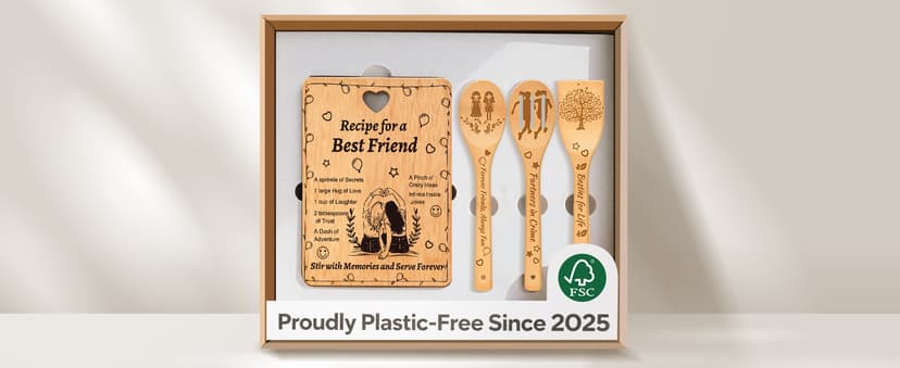 Recipe for a Best Friend Gift Set, Bamboo Cutting Board with Engraved Utensils, Unique Kitchen Gifts for Women, Bestie Gifts for Birthday, Christmas, Housewarming, Graduation, Long Distance Friendship