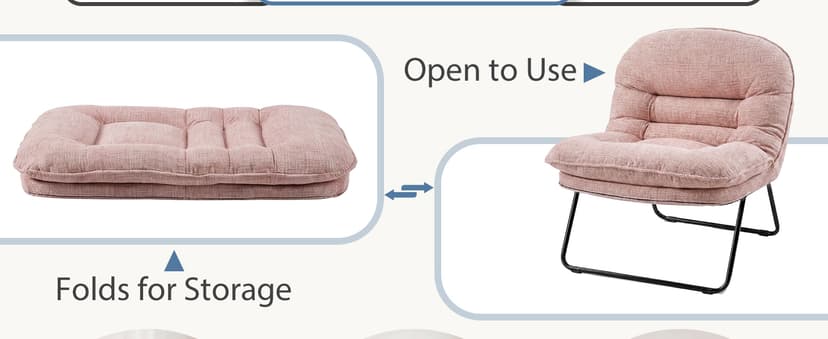 DUMOS Comfy Saucer Chair,PU Leather Foldable Chairs for Bedroom, Living Room, Dorm & Gaming, Small Foldable Fashion Floor Chair with Back Support for Small Spaces Adults, Dark Pink