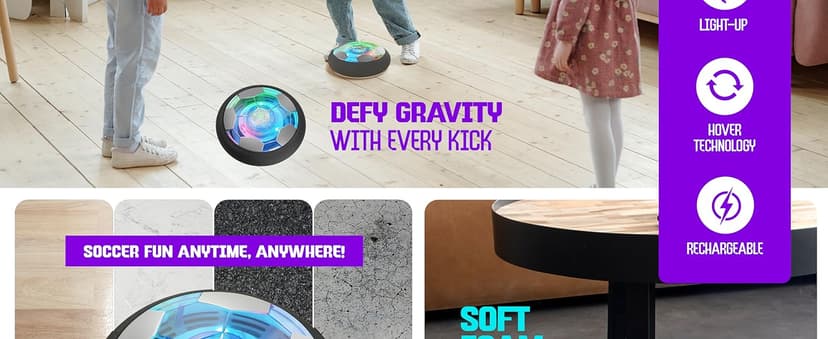 Hover Soccer Ball for Kids - Boy Birthday Gifts - Indoor Toy Games Gift for Boys Age 6, 7, 8, 9, 10, 11, 12 Year Old - Light-Up Toys Game for Kid - 6-8, 8-12 - Gift for 8 Year Olds (Single)